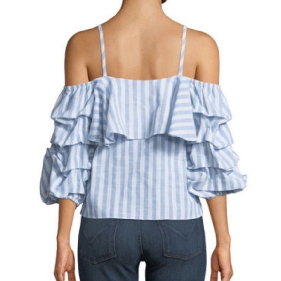 Neiman Marcus Cold Shoulder Ruffle Striped Top - Picture 2 of 2